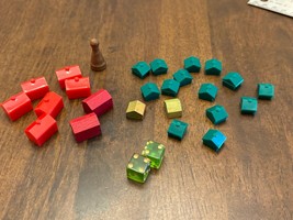 Lot of 27 Vtg Game Pieces Monopoly Wooden Token Wood Plastic Hotel Houses Dice - $9.37