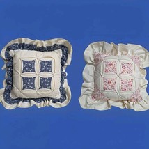 Set of 2 Throw Pillows Cathedral Window Quilted w/Ruffles Vintage 10&quot; - £18.02 GBP