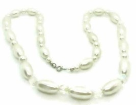 24&quot; Necklace White Imitation Pearl and Clear Bead Statement Strand Woman - £11.67 GBP