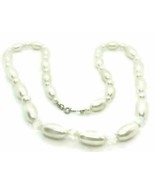 24&quot; Necklace White Imitation Pearl and Clear Bead Statement Strand Woman - £11.89 GBP