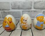 Lot 3 hand painted Easter eggs bunnies ducks ceramic class vintage - $15.42