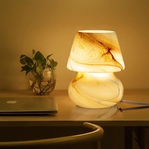 Mushroom Lamp, Stepless Dimmable Glass Bedside Table Lamp,Desert Swirl Small Nig - £36.44 GBP