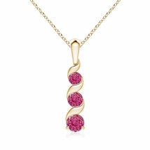 Authenticity Guarantee 
Pink Sapphire Three Stone Journey Pendant in 14K Yell... - £689.19 GBP