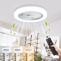 Ceiling Fans With Lights Remote Control, 18” Modern Flush Mount Ceiling, White - £113.31 GBP