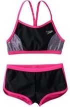 Girls Swimsuit Speedo Racerback Bikini 2 Pc Black Pink Bathing Suit $44 ... - £16.55 GBP