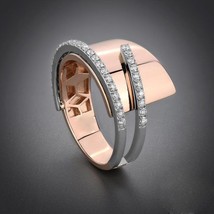 Gorgeous Two Tone Filled CZ Rhinestone Wedding Rings Charms Jewelry  Rose Gold M - £7.73 GBP