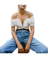 Zara Voluminous Crop Top Off The Shoulder Deep V-wire Sweetheart Necklin... - £35.69 GBP