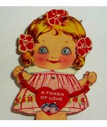 NEW Listing**MECHANICAL Cute Girl W/ Heart & Doves Antique 1920's Valentine Card - $7.20