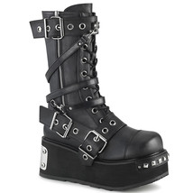 DEMONIA  TRA250/BVL Men&#39;s Unisex Cyber Mid-Calf Black Boots w/ Wrap Around Strap - £104.71 GBP