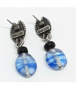 Chico&#39;s Blue Beaded Silver Tone Metallic Drop Dangle Pierced Earrings EUC - €8,04 EUR