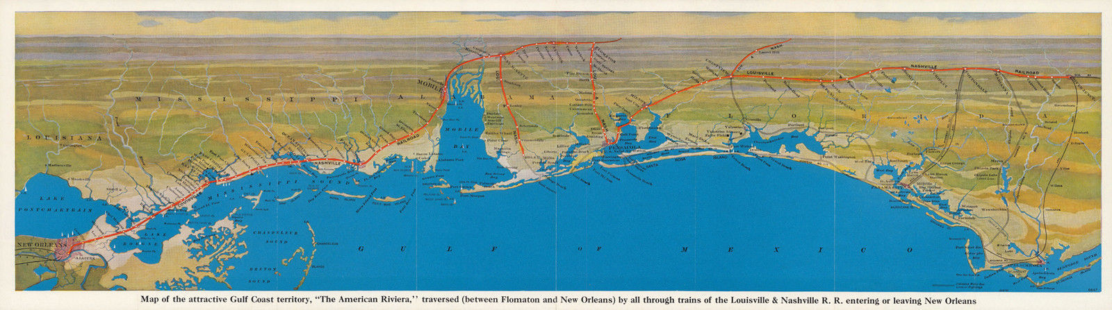 1926 Wall Map XXXL 16"x57" Gulf Coast Territory "The American Riviera" Poster - £44.18 GBP