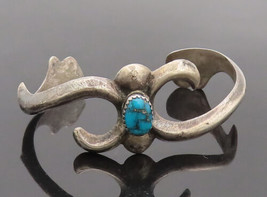 925 Sterling Silver Vintage Bracelet NAVAJO ZUNI Swirly Carved Turquoise BT10232 - £140.28 GBP