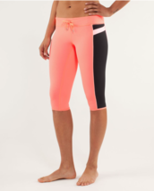 Lululemon Pop Orange / Black / Bleached Coral HEAT IT UP Crop Leggings Women&#39;s 2 - £14.27 GBP