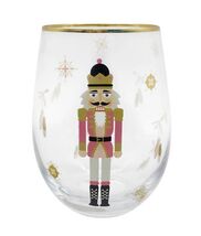Nutcracker Pink 25251 Ballet Stemless Wine Glass Clear Gold Rimmed - $18.81