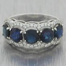 Modern 18k White Gold Over 3ctw Blue Sapphire &amp; Diamond Wedding Band Ring - £76.61 GBP