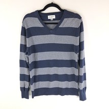Goodfellow Mens Sweater Cotton Blend V Neck Blue White S - $9.74