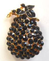 Vintage Signed BSK Black Rhinestone Pear-Shaped Brooch 2&quot; x 1.1/4&quot; - £35.72 GBP
