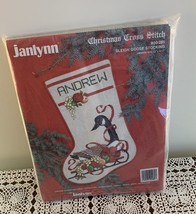 Vtg 1988 Janlynn Christmas Cross Stitch Kit 00-285 Sleigh Goose Stocking 12 x 17 - £9.75 GBP