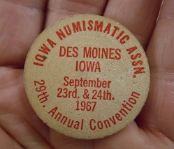 Des Moines, Iowa Wooden Nickel ~ Iowa Numismatic Assn. 29th Annual Con. - 1967 - £6.18 GBP