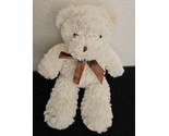 Saro Teddy Bear Plush Stuffed Animal Ivory White Fur Cream Brown Bow RN ... - $39.58