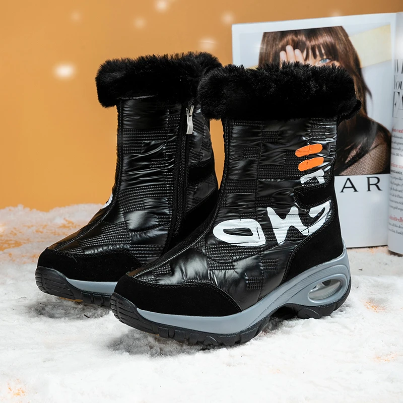 Winter Ladies Ankle Boots Waterproof Warm Snow Boots Black Comfortable Outdoor W - $129.78