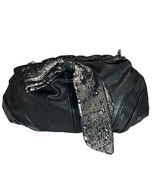 Bill Blass Sequin Bow Shoulder Bag Black Leather Clutch Magnetic Closure... - $36.62