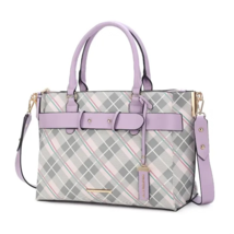 Mkf Vivian Plaid Pattern Women&#39;s Satchel Handbag Purse- Brand New- Lavender - £144.66 GBP