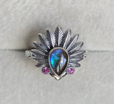 Canadian Ammolite/ Rhodolite Headdress Ring in Sterling Silver 0.15 ctw Size 8 - $79.95