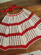 Vintage Handmade Crochet Apron red and white chevron pattern - £10.97 GBP