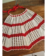 Vintage Handmade Crochet Apron red and white chevron pattern - £11.01 GBP