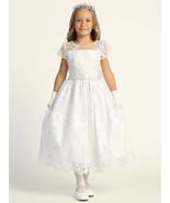 Girls White First Communion Dress w/ Embroidered Tulle &amp; Sequins (202) - $90.00+