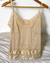 Adonna Womens Camisole Slip Lingerie Size 36 Beige Lace Accents Nylon - £10.79 GBP