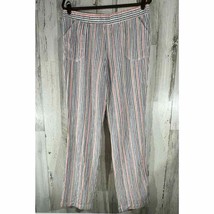 Cato Womens Pants Large (33x30.5) High Rise Multicolored Stripe Linen Blend - £19.49 GBP