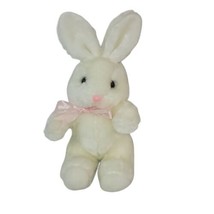 Vintage Animal Hug Toy Plush Yellow Bunny Rabbit Toy Easter Pink Bow 15” - £9.80 GBP