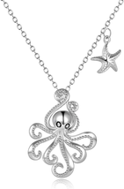 Gifts for Women Girls Wife Mom, 925 Sterling Silver Ocean Octopus Necklace Birth - £41.46 GBP