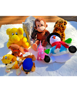 Assorted Plush Animals Lot of 10 Giraffe Elephant Monkey Puppies Snowman... - $20.97