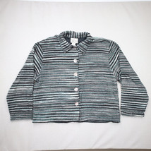 Vtg Tantrums Striped Boucle Jacket Petite Large Blue White Black Blazer  - £11.79 GBP