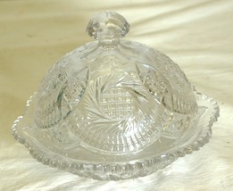 LE Smith Cheese Butter Dish Pinwheel Waffle Covered Lid Clear Glass - £18.50 GBP