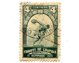 Colombia 1935 Barranquilla National Olympic Games 4c Scott 422 Stamp Used - £39.27 GBP