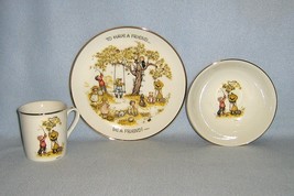 Holly Hobbie Table Talk 3 Piece Place Setting 1973 WWA Child&#39;s Plate Bowl Mug - £11.77 GBP