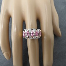 VTG EDCO Sterling Silver Vermeil Ring 11mm Pink Marquis Stone Size 8 Designer - £32.06 GBP