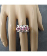 VTG EDCO Sterling Silver Vermeil Ring 11mm Pink Marquis Stone Size 8 Des... - £31.37 GBP