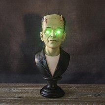 Frankenstein Bust With Green LED Light Up Eyes Halloween Decor Horror St... - $56.99