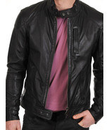 Mens Real Leather Jacket Casual Fitted  Black Zipped Pockets - £116.66 GBP