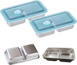 LIGIDAR Reusable Snack Containers 2pcs Stainless Steel Double Compartment - $237.76 MXN