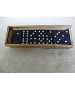 Fun vintage black wood dominos in wooden case- complete - £11.72 GBP