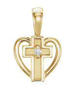 14K White Gold or 14K Yellow Gold Child Heart Cross Pendant with Diamond - €186,29 EUR