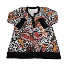 Paisley Shirt Womens Multicolor Long Sleeve Tight Knit Rhinestone Henley Neck - £17.97 GBP