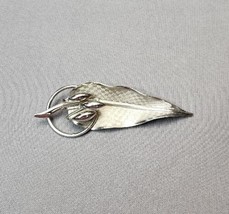 Vintage Silver-tone Leaf Seed Pod Brooch 3.5&quot; Milkweed Pin Textured MCM Jewelry - £23.68 GBP