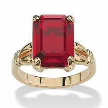 PalmBeach Jewelry Birthstone Gold-Plated Emerald Cut Ring-July-Ruby - £25.37 GBP